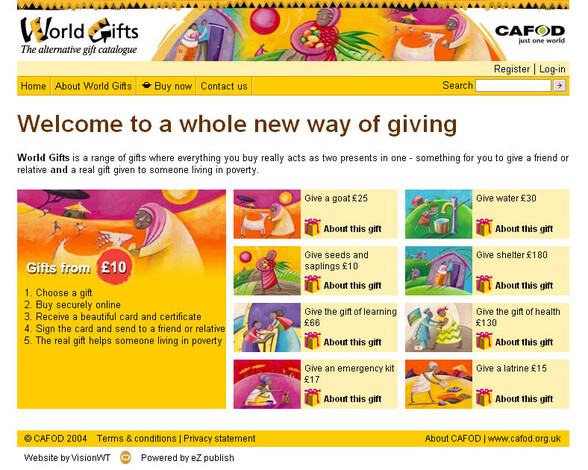 CAFOD World Gifts website